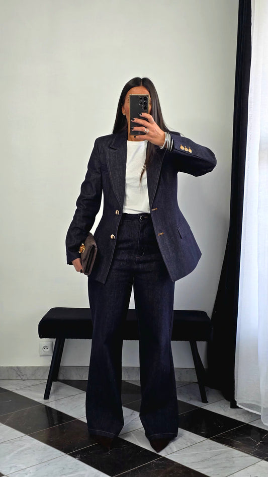 Veste Tailleur Structurée – Denim Brut
