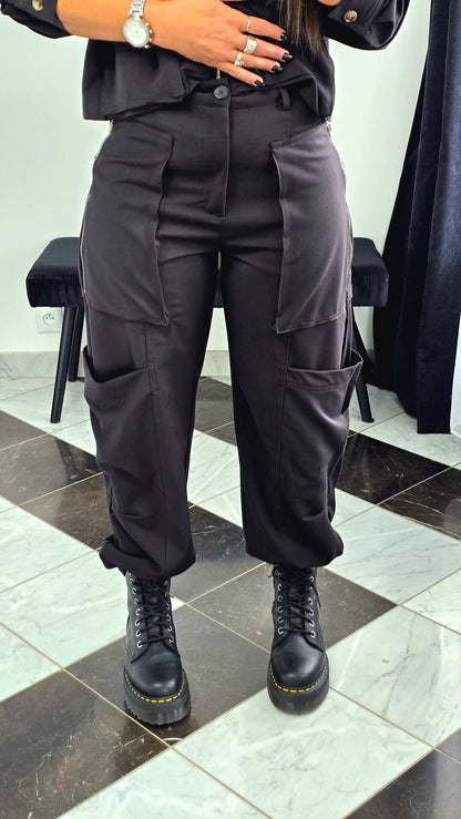 Pantalon Cargo Droit – Noir Zippé & Structuré