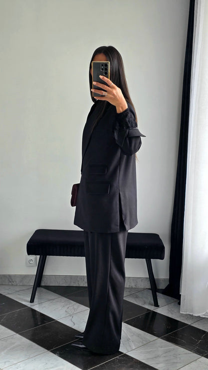 Blazer Croisé Texturé – Noir Intense