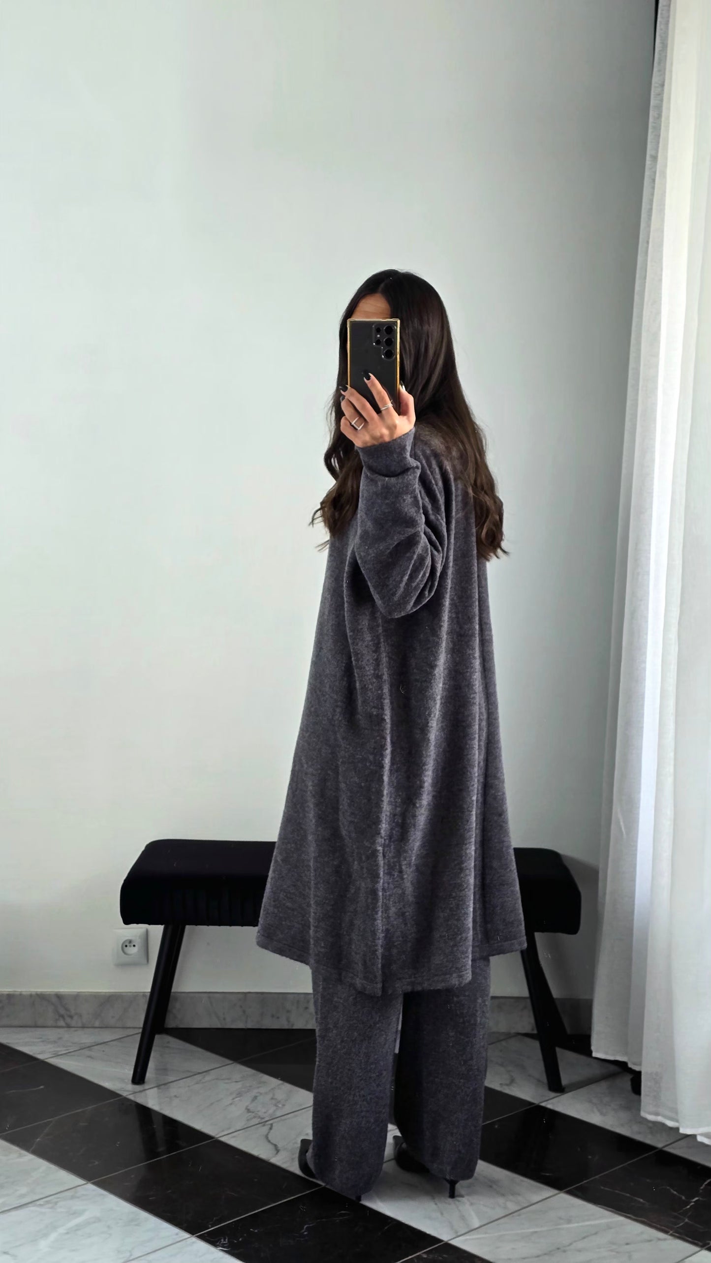 Ensemble Robe + Pantalon Maille Épais – Gris Anthracite