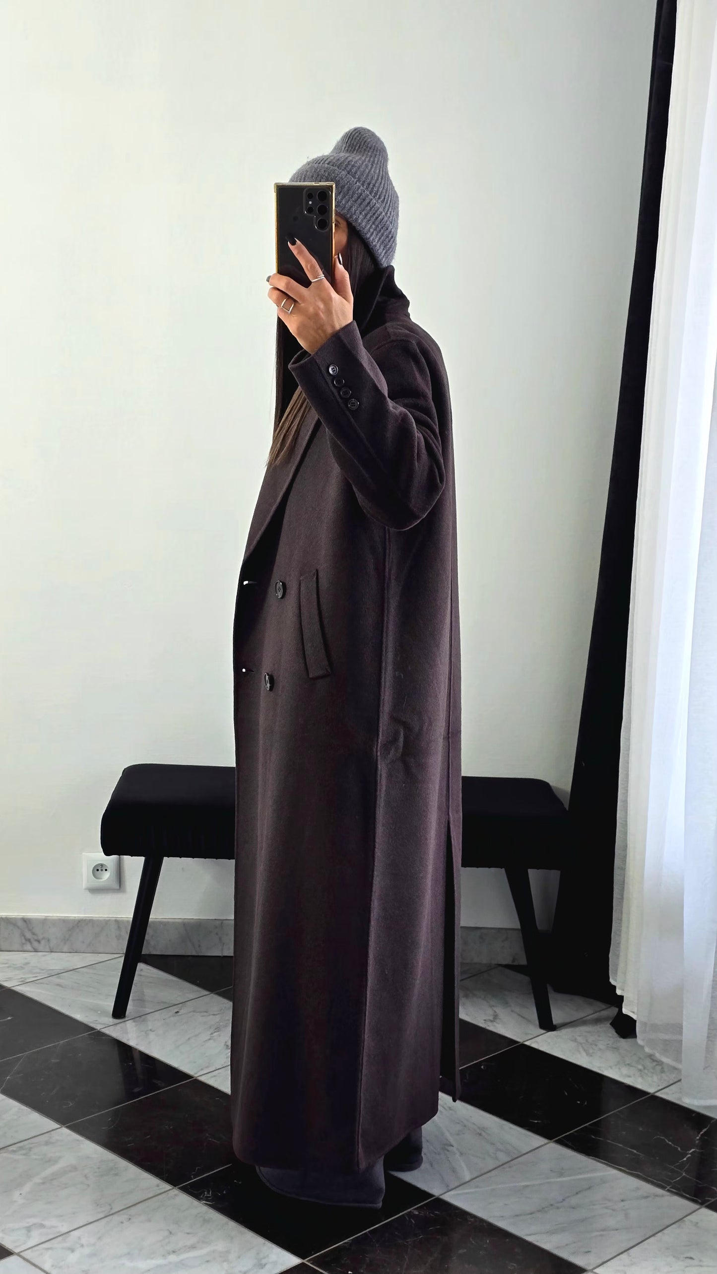 Manteau Extra Long en Laine – Chocolat