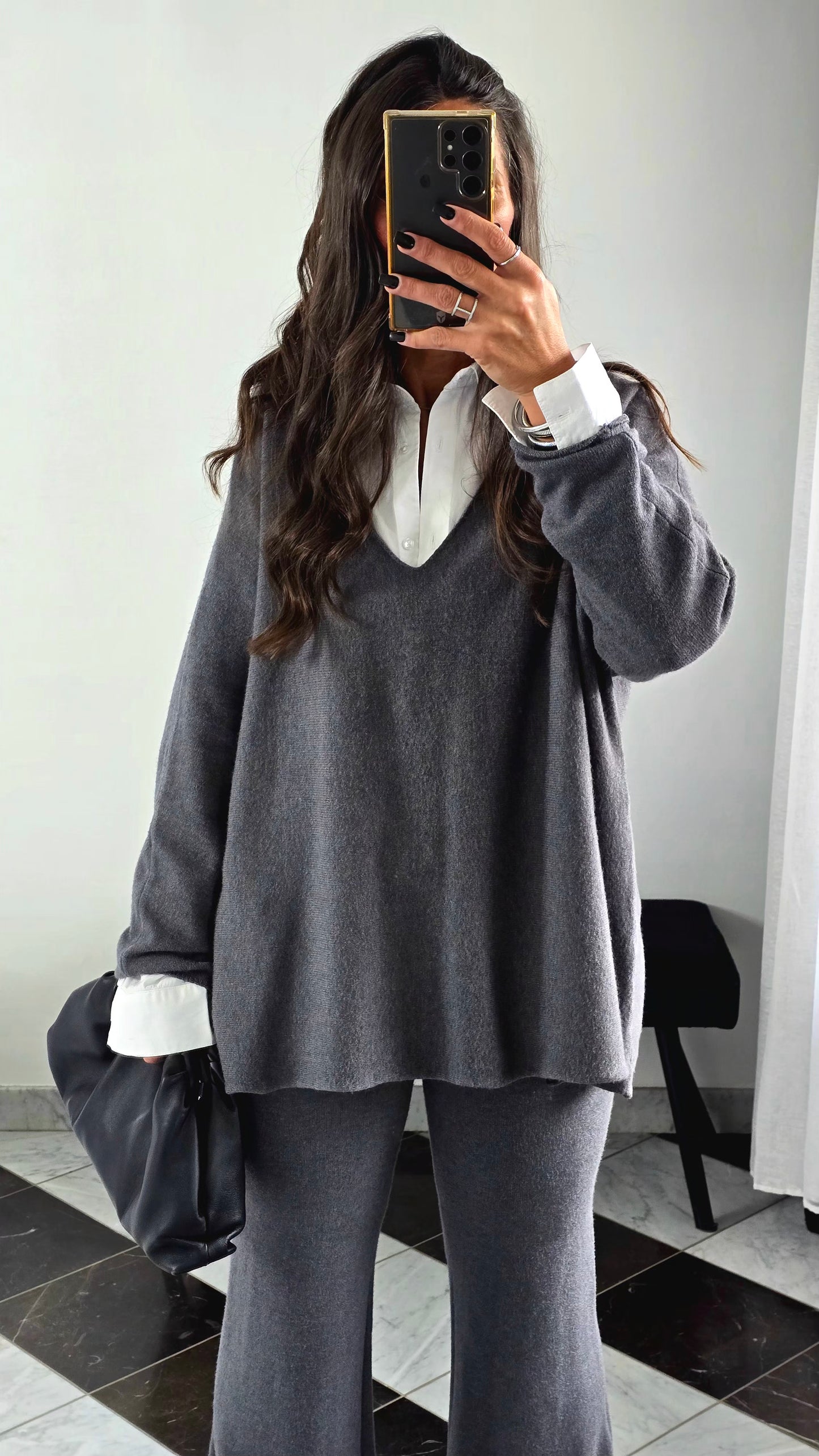 Ensemble Maille – Pull & Pantalon Gris Anthracite