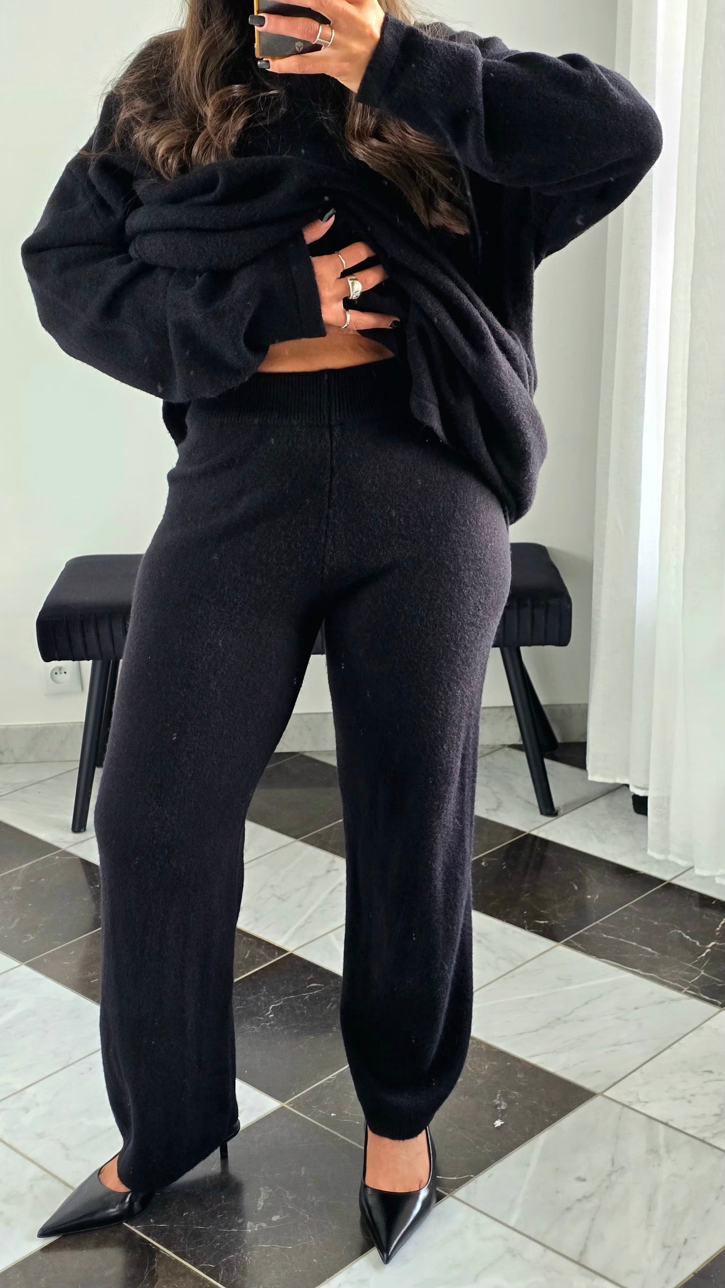 Ensemble Robe + Pantalon Maille Épais – Noir