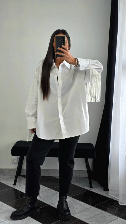 Chemise Oversize à Franges – Blanche