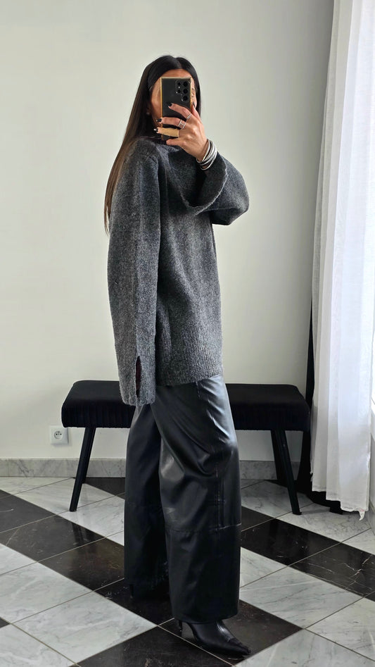 Pull Oversize Fentes – Gris Anthracite