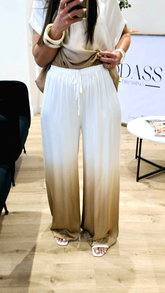 Pantalon Fluide Dégradé Caramel – Viscose & Soie – Fabriqué en Italie