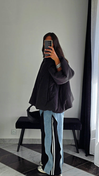 Manteau Oversize Cocooning Noir – Manches Ballon