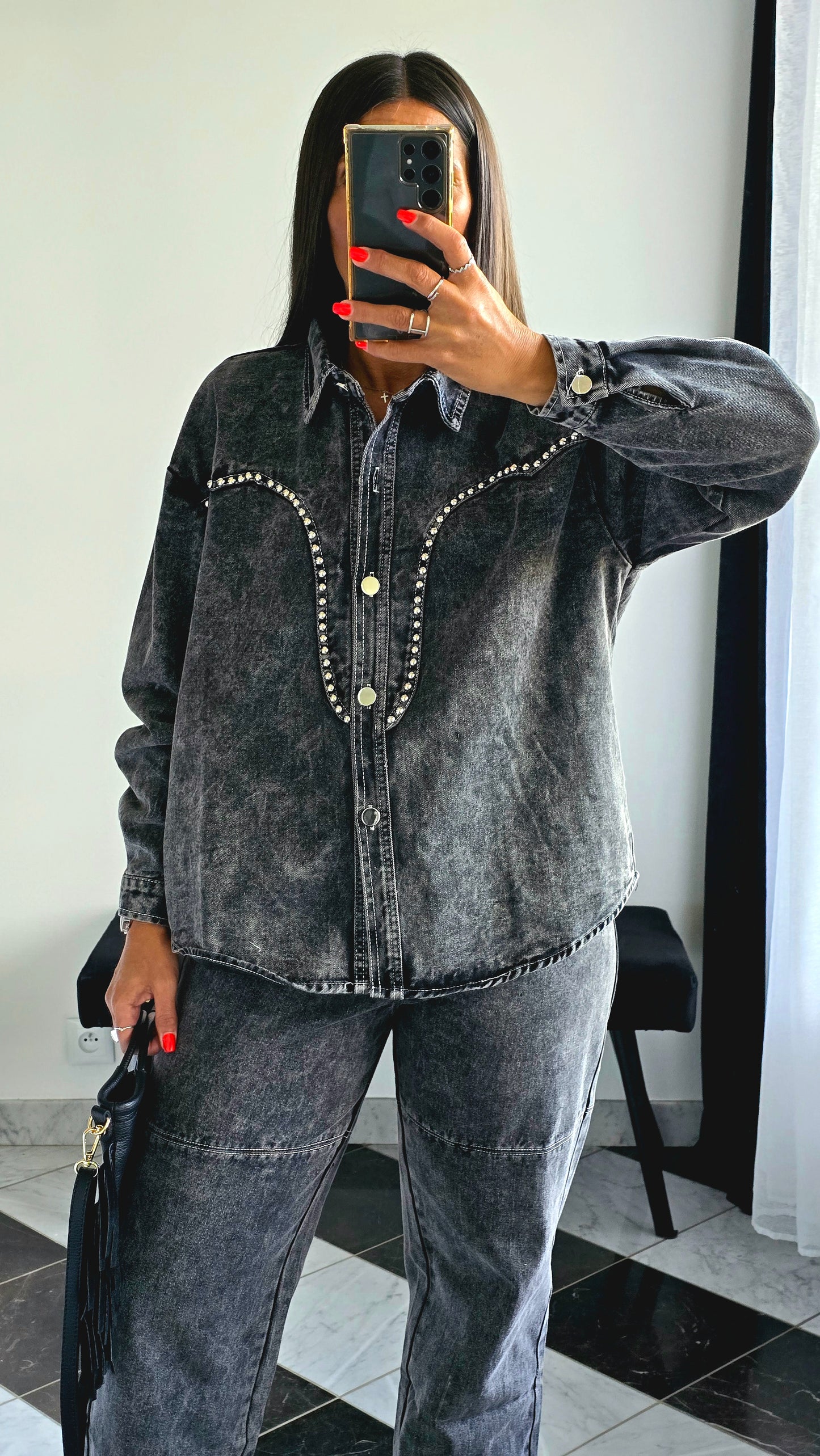 Ensemble Denim Gris Délavé – 100% Coton