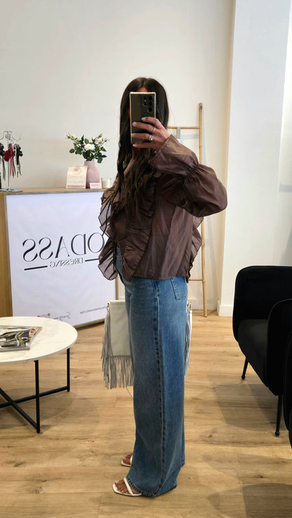 Jean Wide Leg taille Haute – Délavage Brut
