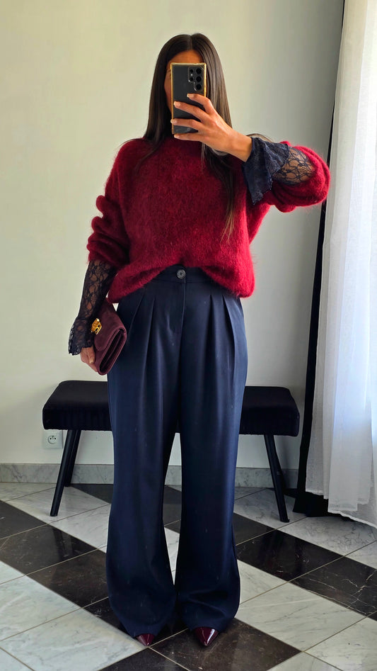 Pantalon Tailleur Évasé – Bleu Marine Profond