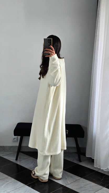 Ensemble Robe + Pantalon Maille Épaisse – Écru