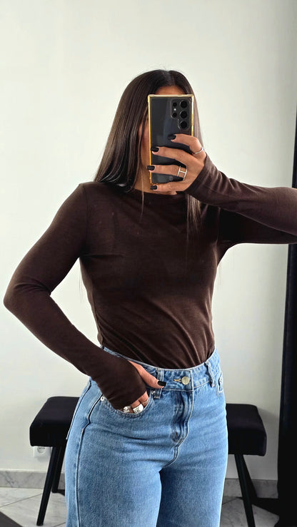 T-shirt Fin Manches Longues – Chocolat