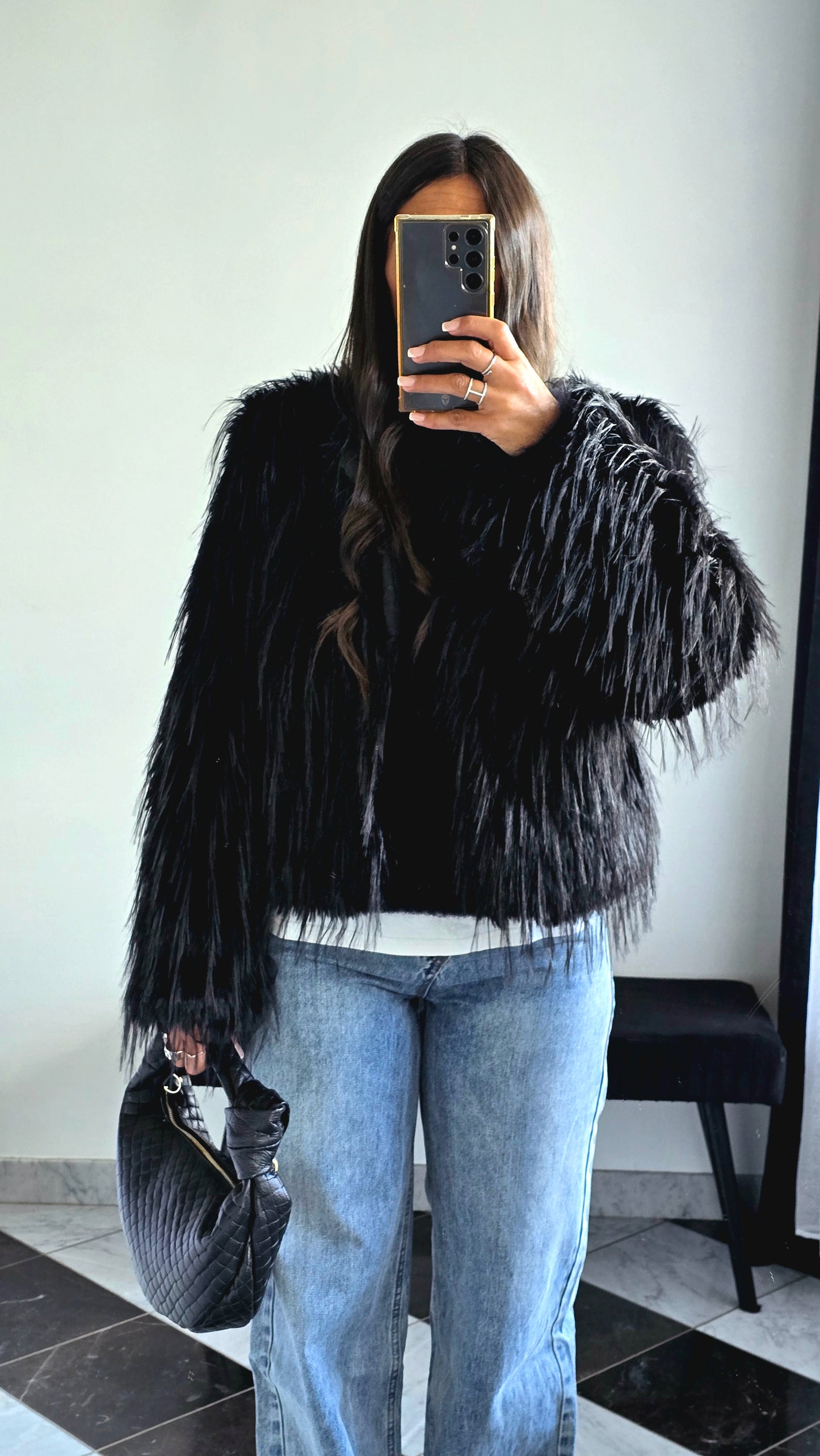 Veste Fausse Fourrure Noire