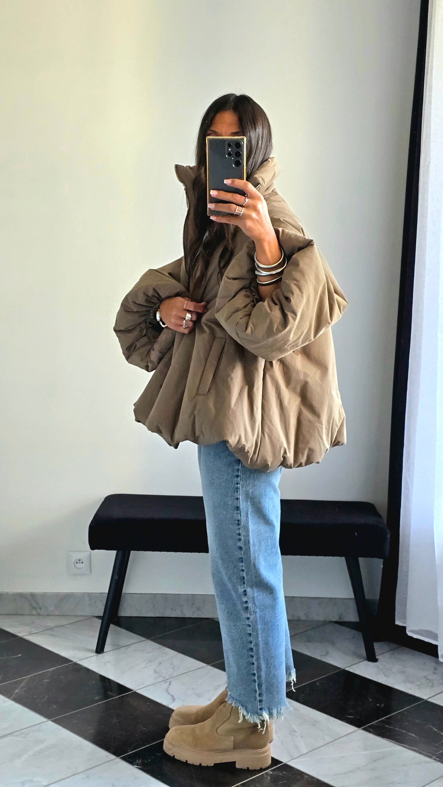 Manteau Oversize Cocooning Taupe – Manches Ballon
