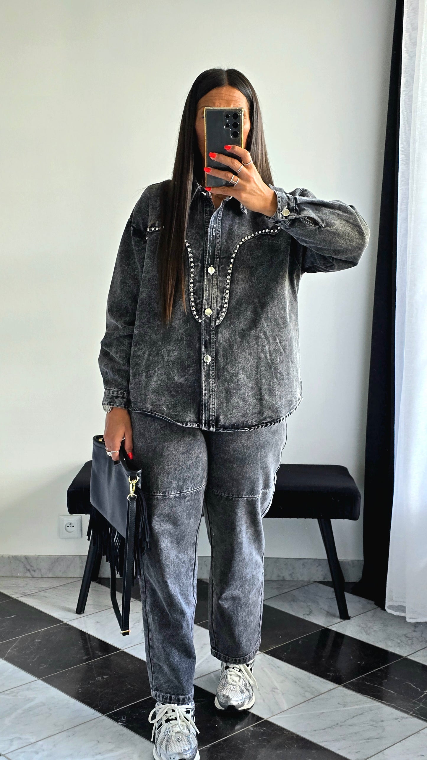 Ensemble Denim Gris Délavé – 100% Coton