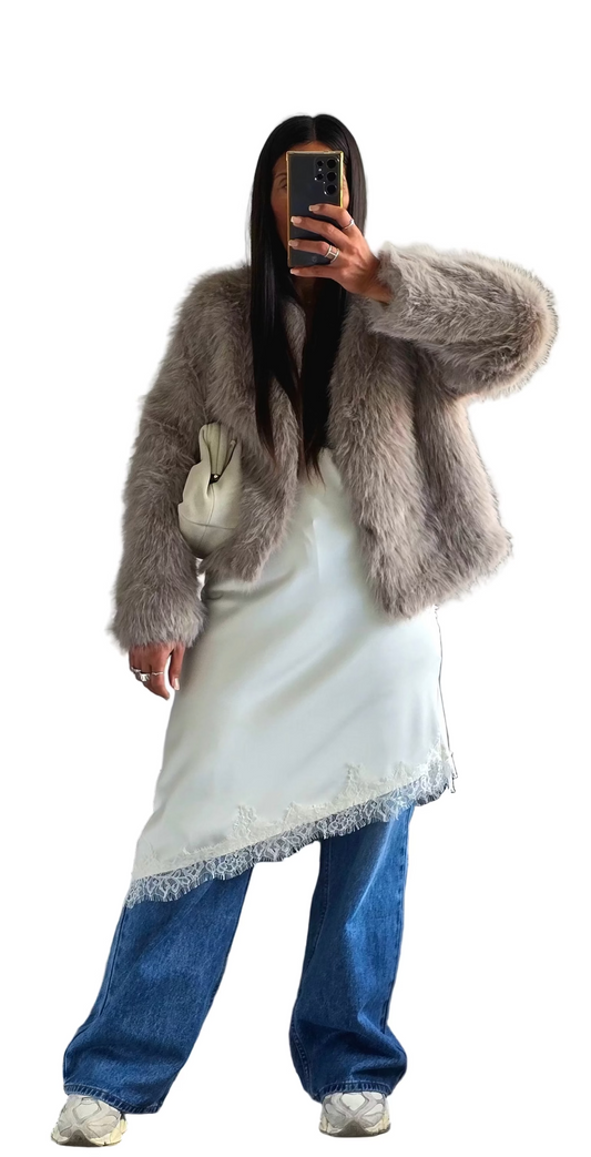 Veste Fausse Fourrure Taupe