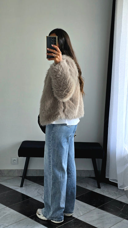 Veste Fausse Fourrure Taupe