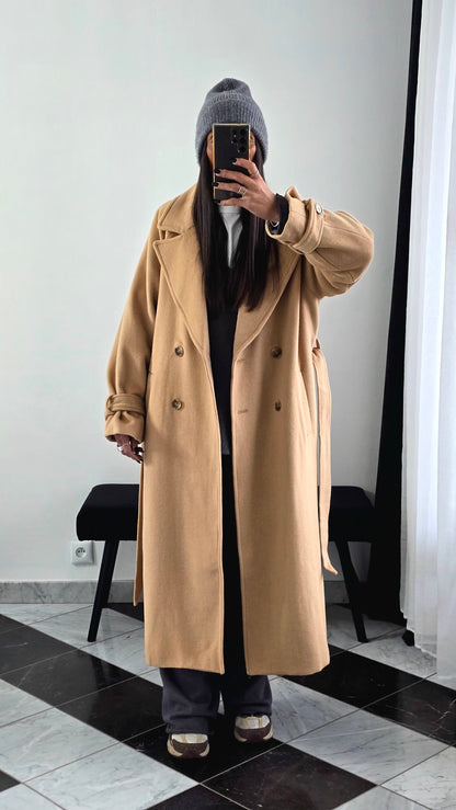 Manteau Long Ceinturé – Camel