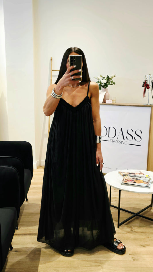 Robe Longue Noire – Voile de Coton & Doublure – Fabriquée en Italie