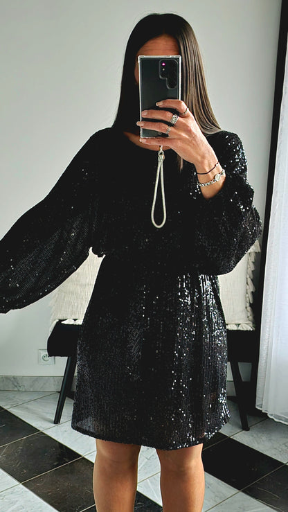 Robe Bianca Sequins noirs