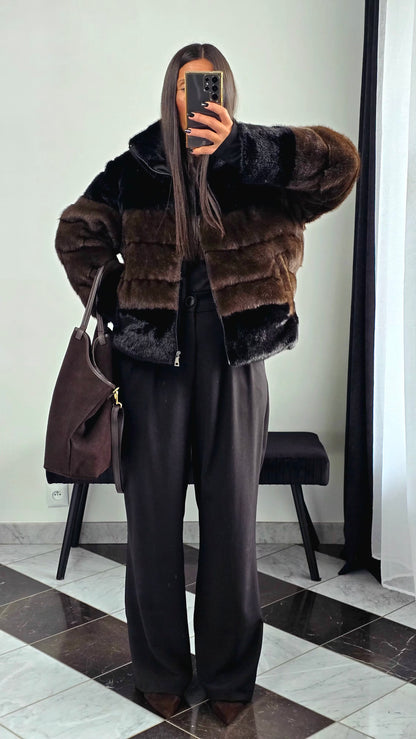 Manteau Effet Doudoune Bi-Color – Col Montant & Finition Luxe