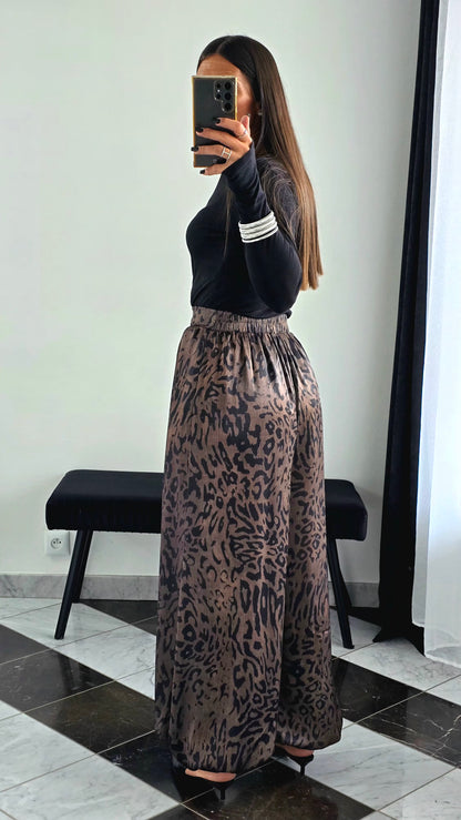 Pantalon Large Imprimé Kaki & Noir