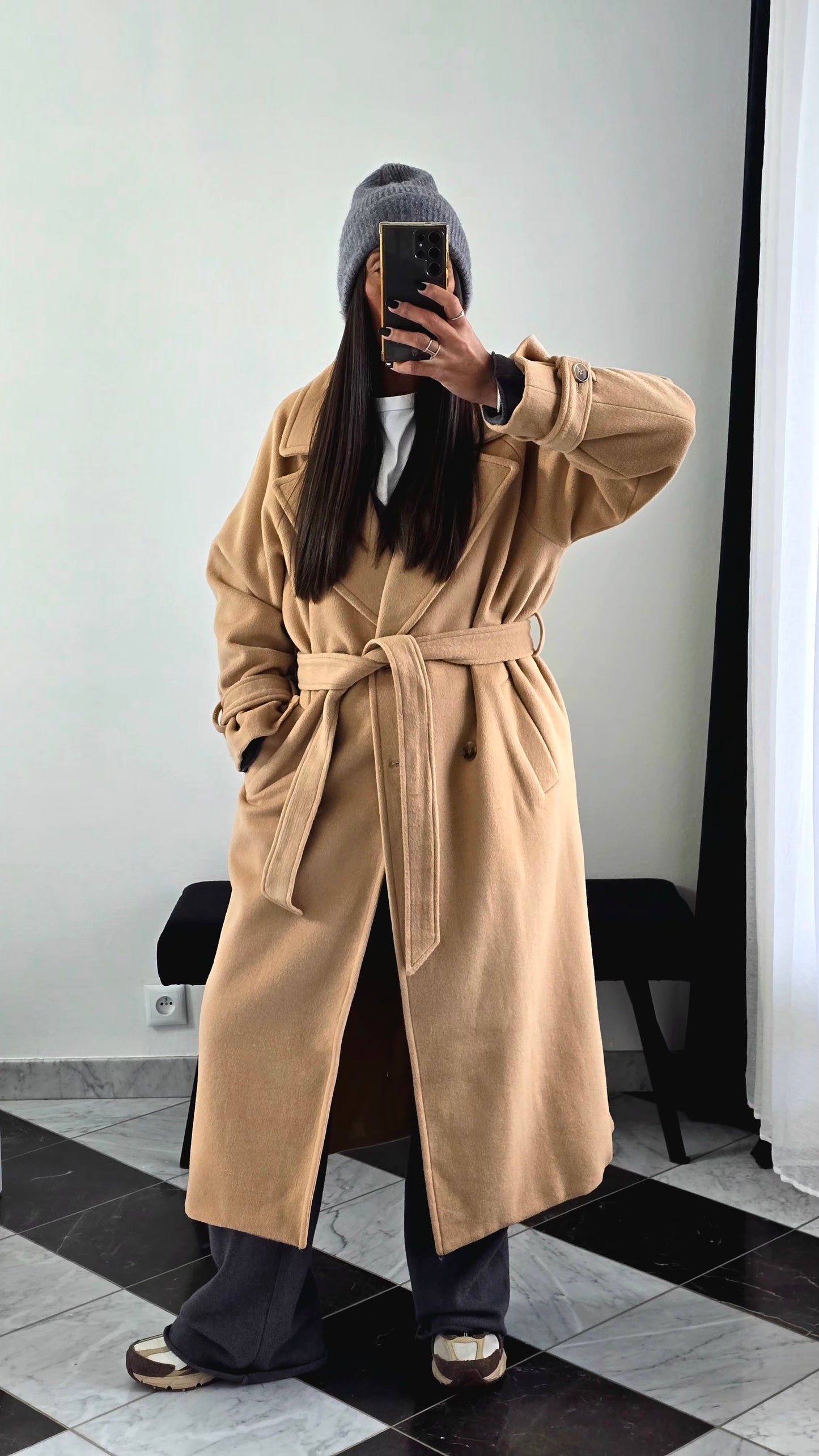Manteau Long Ceinturé – Camel