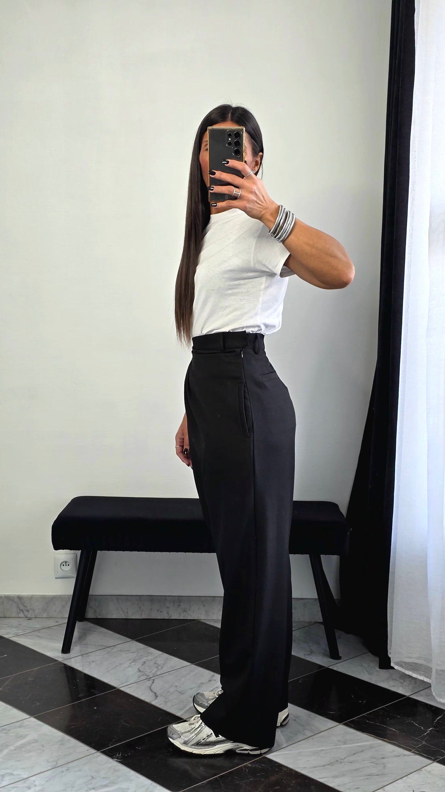 Pantalon Tailleur Oversize Plissé – Noir