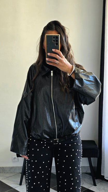 Veste oversize effet cuir noir – Style urbain & tendance