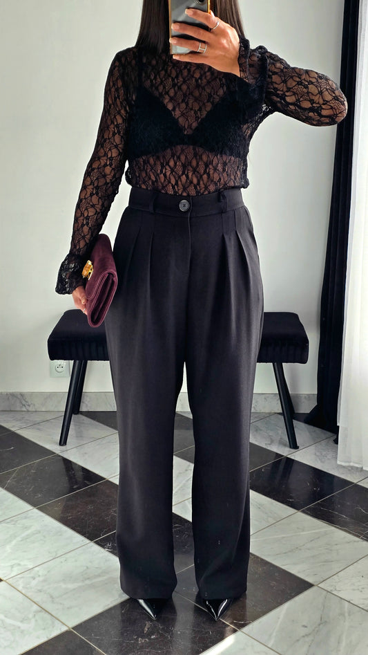 Pantalon Tailleur Texturé – Noir Intense