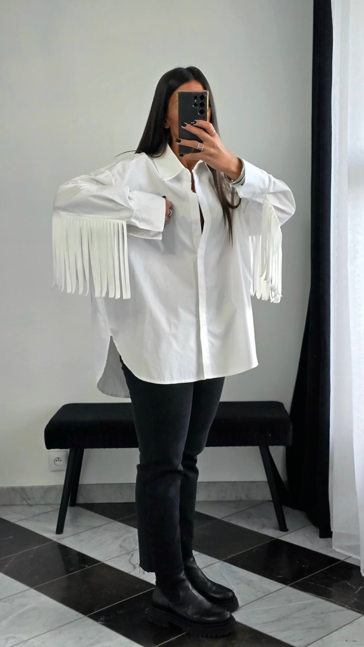 Chemise Oversize à Franges – Blanche