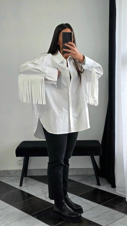 Chemise Oversize à Franges – Blanche