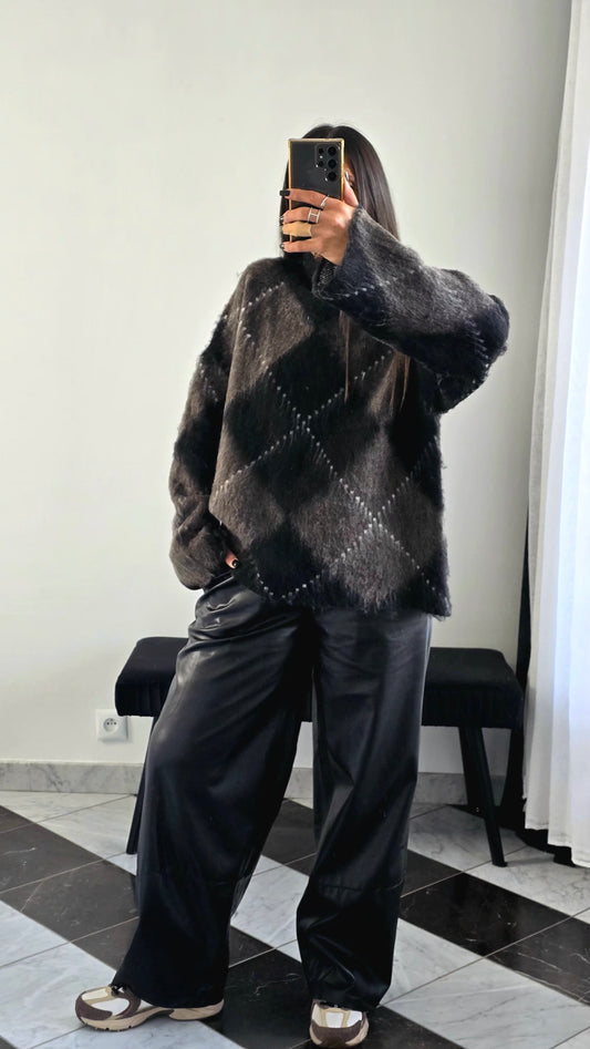 Pull Oversize Jacquard – Taupe Foncé