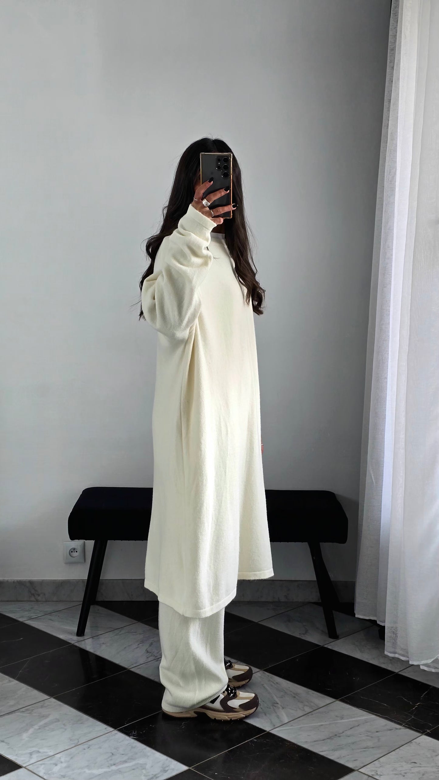 Ensemble Robe + Pantalon Maille Épaisse – Écru