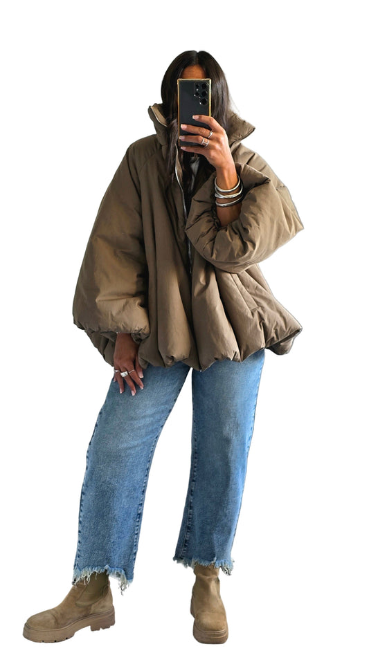 Manteau Oversize Cocooning Taupe – Manches Ballon