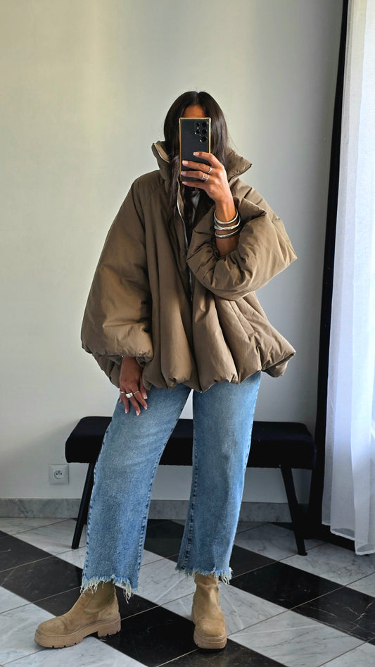Manteau Oversize Cocooning Taupe – Manches Ballon