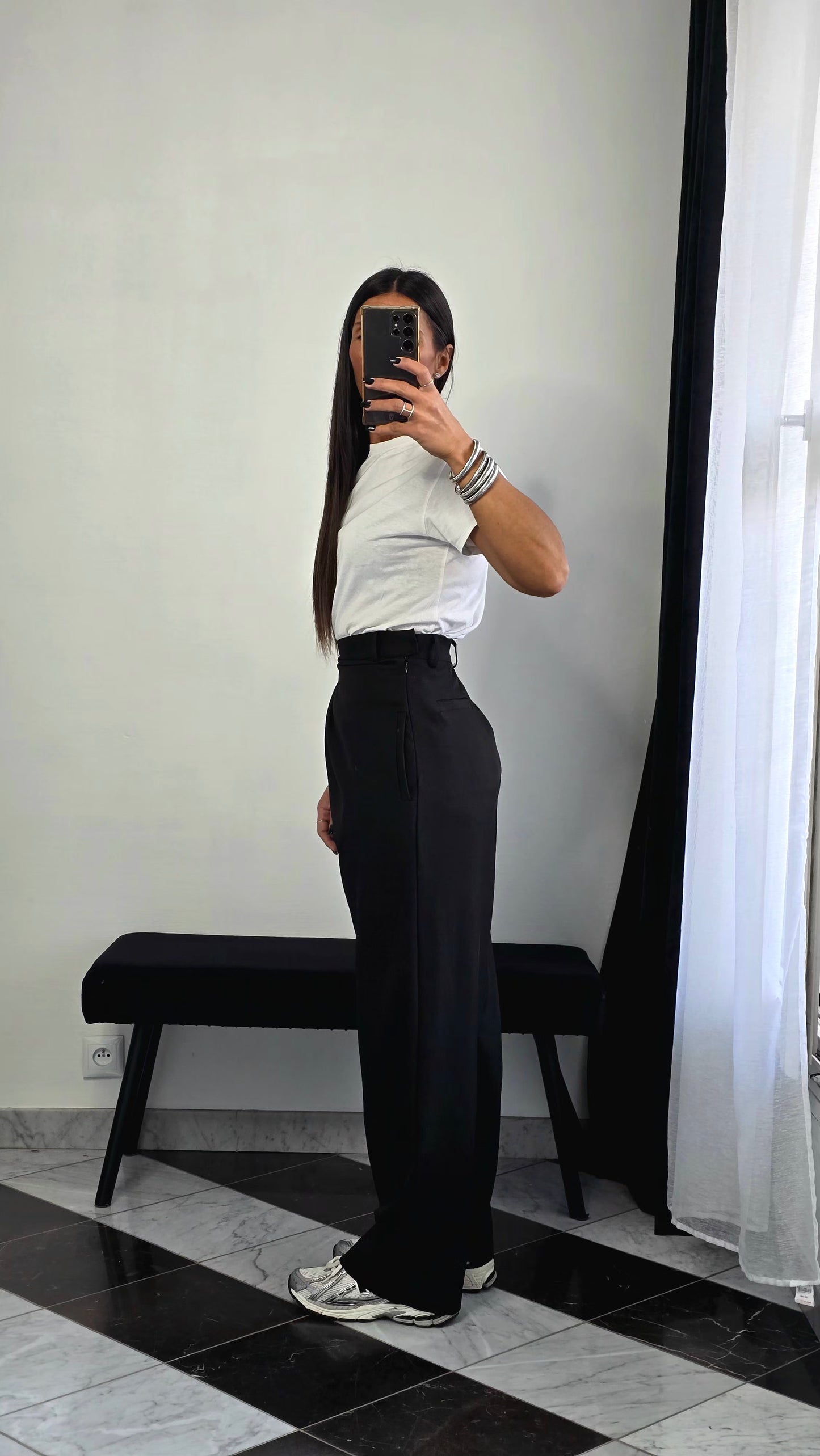 Pantalon Tailleur Oversize Plissé – Noir