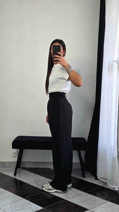 Pantalon Tailleur Oversize Plissé – Noir