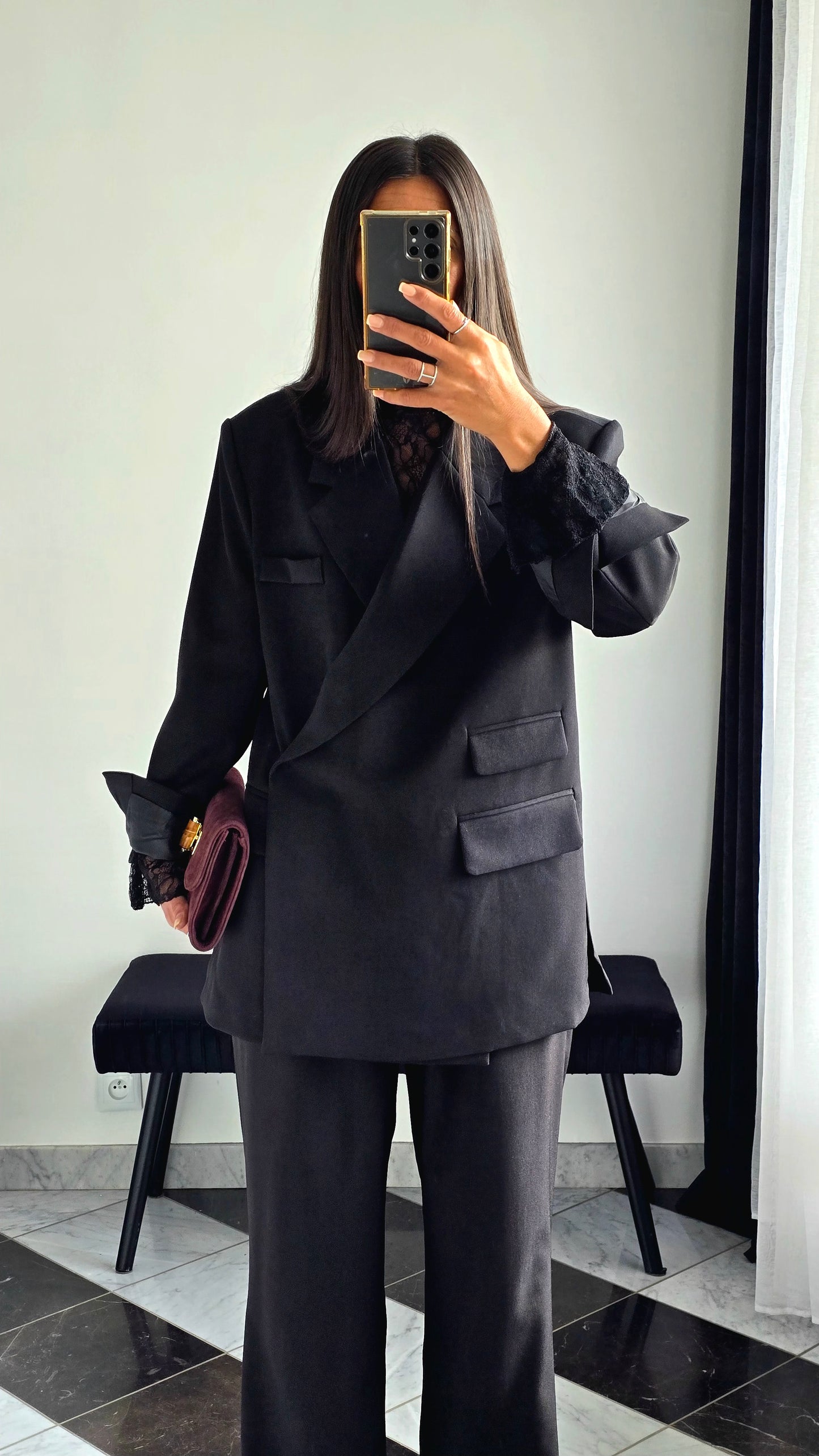 Blazer Croisé Texturé – Noir Intense