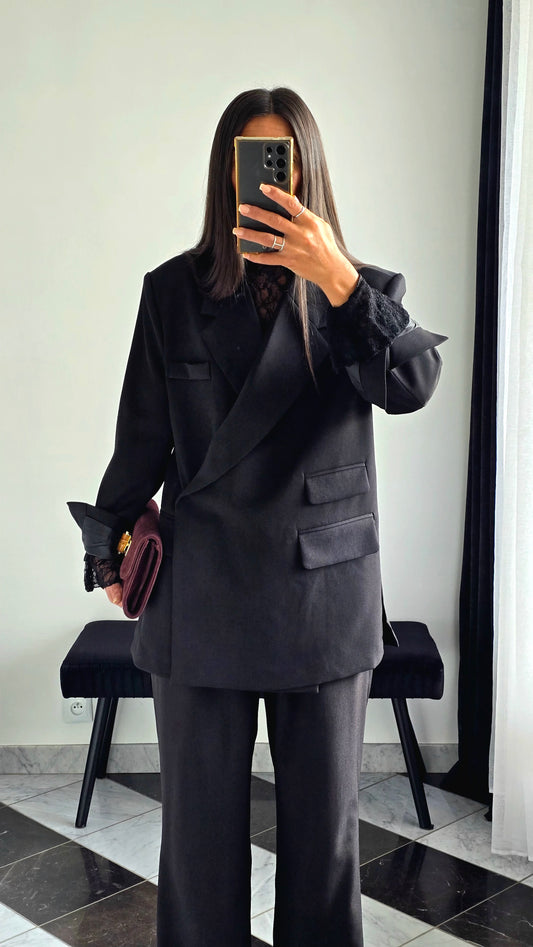 Blazer Croisé Texturé – Noir Intense