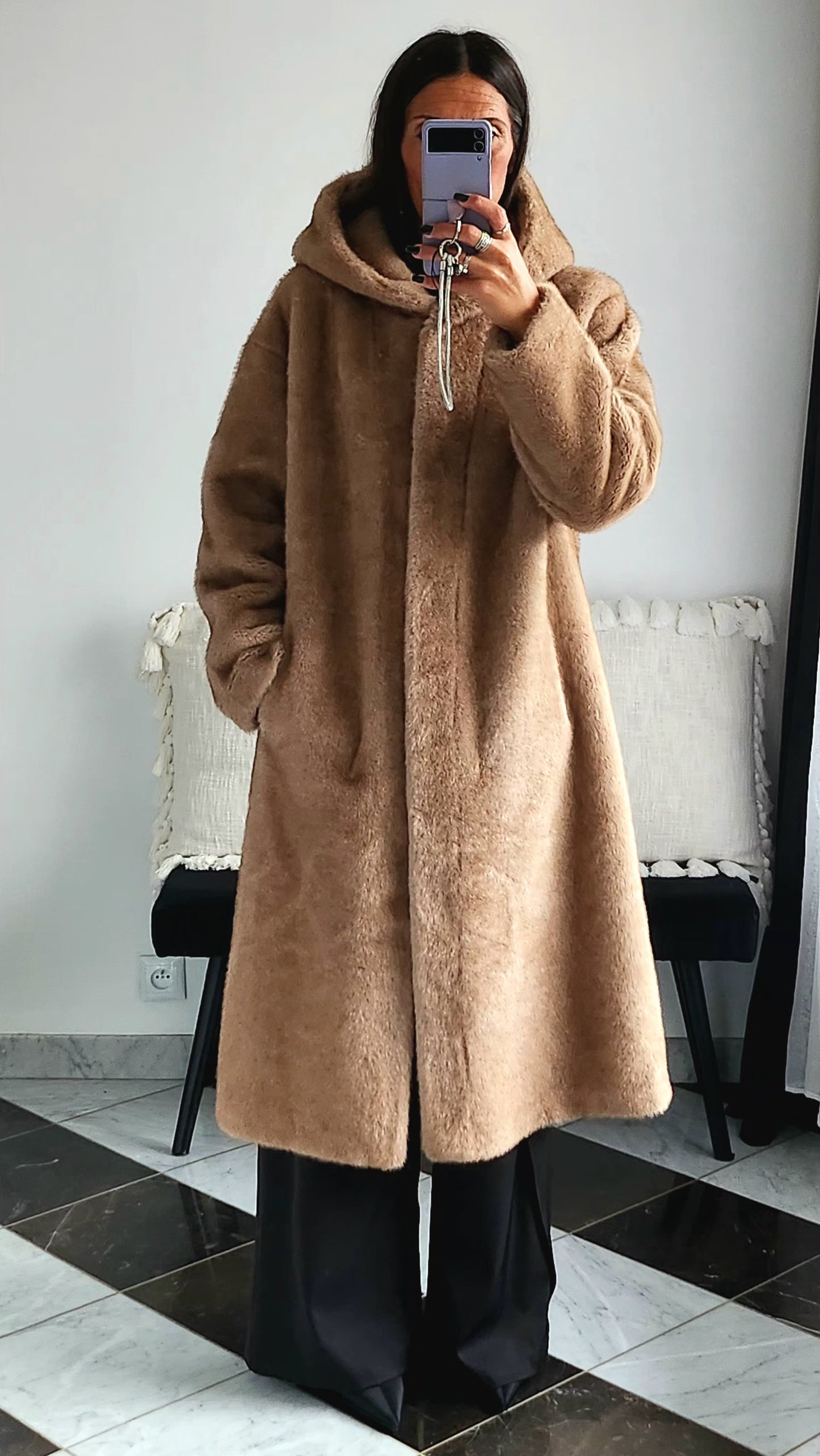 Manteau Long Faux Fur Camel