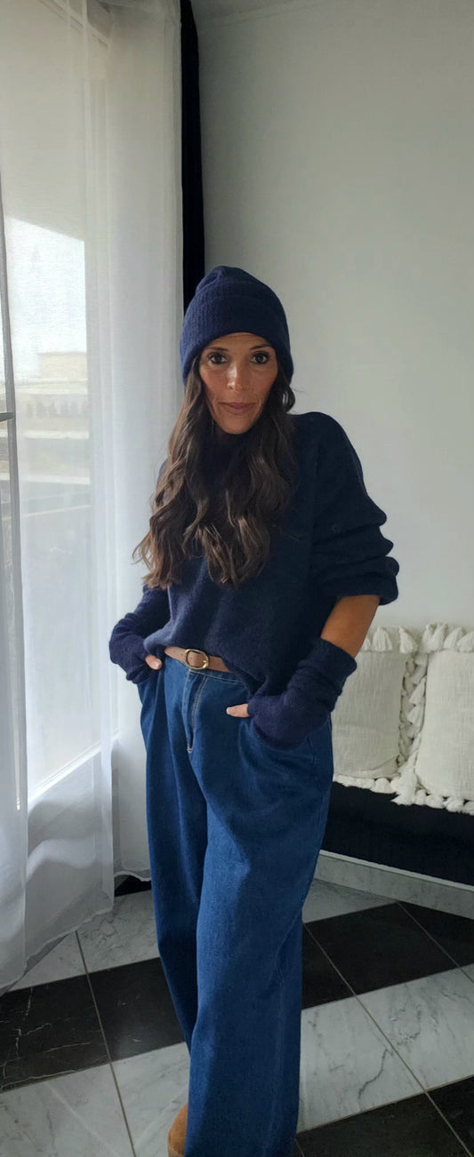 Mitaines Longues Baby Alpaga Bleu Marine