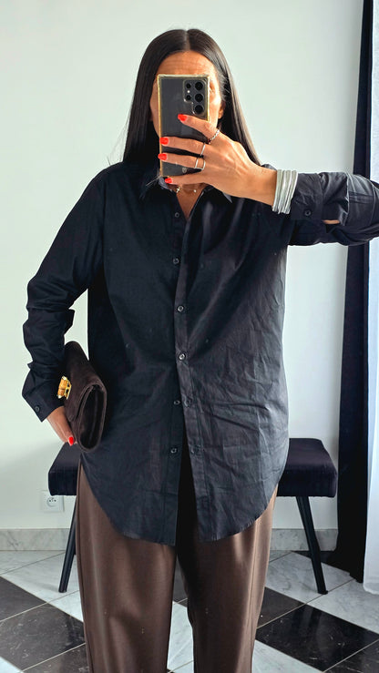 Chemise Noire Oversize – 100% Coton