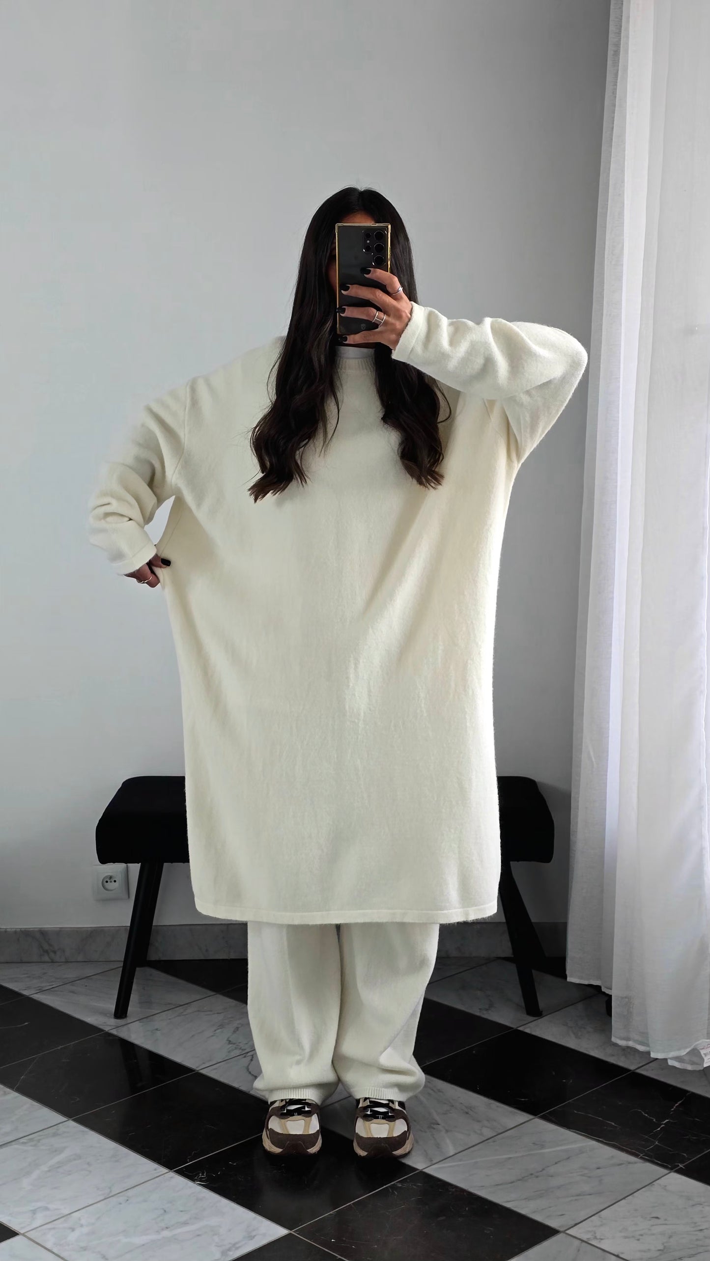 Ensemble Robe + Pantalon Maille Épaisse – Écru