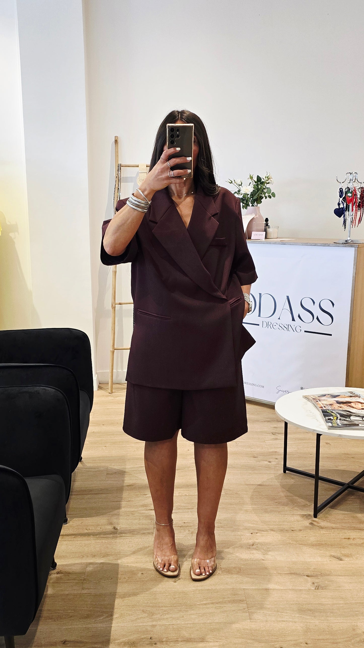 Blazer manches courtes structuré – Aubergine