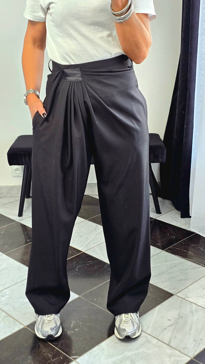 Pantalon Tailleur Oversize Plissé – Noir