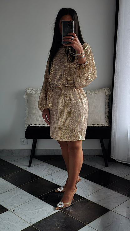 Robe Bianca Sequins Beiges