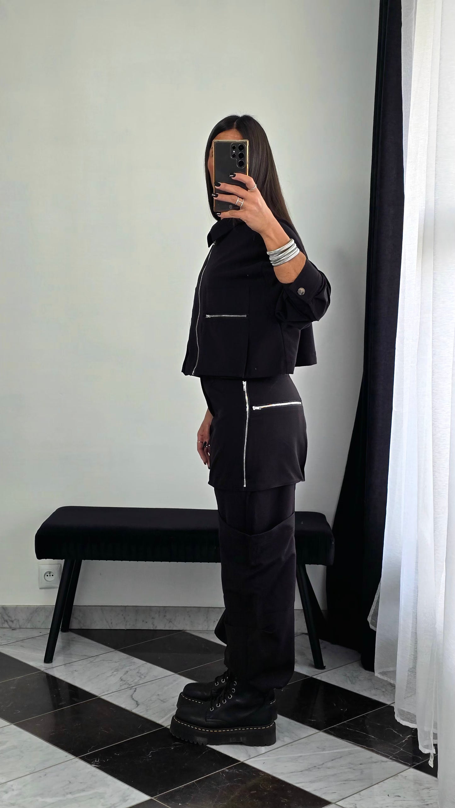 Pantalon Cargo Droit – Noir Zippé & Structuré