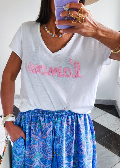 T.Shirt L'Amour Blanc/Rose