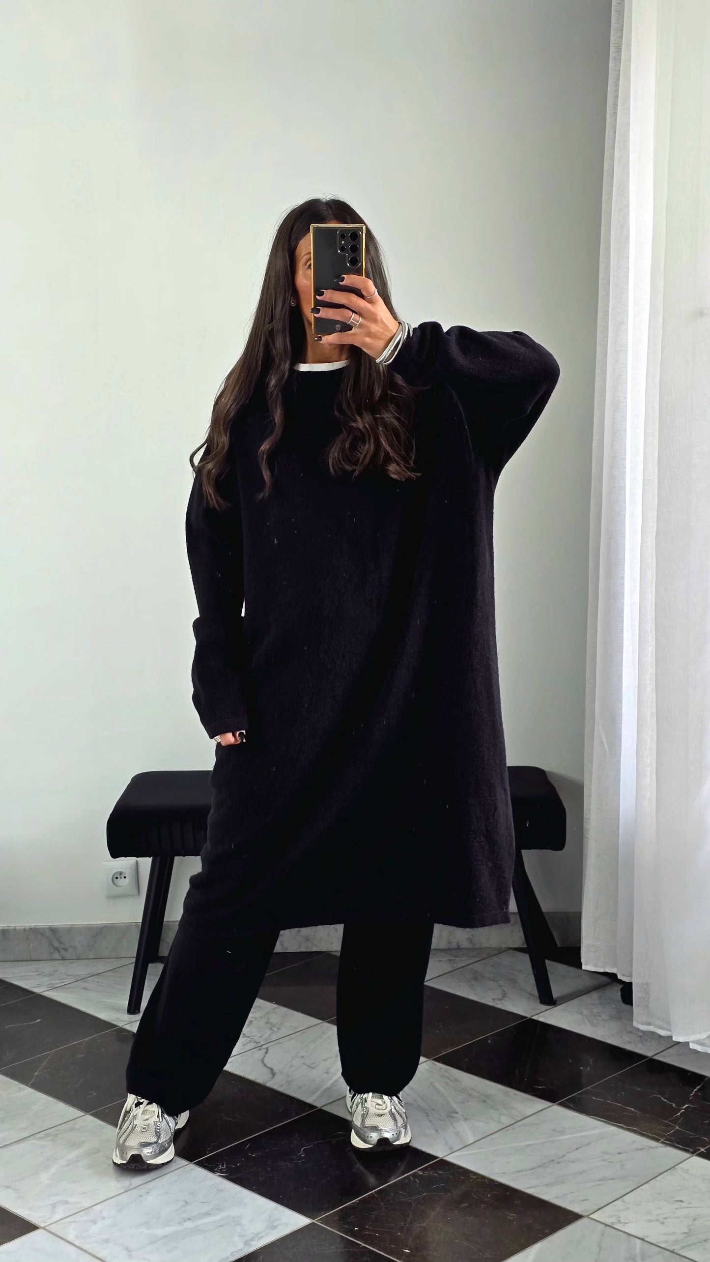 Ensemble Robe + Pantalon Maille Épais – Noir